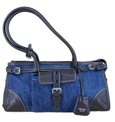 Prada Bonnie Medium Denim And Leather Handbag