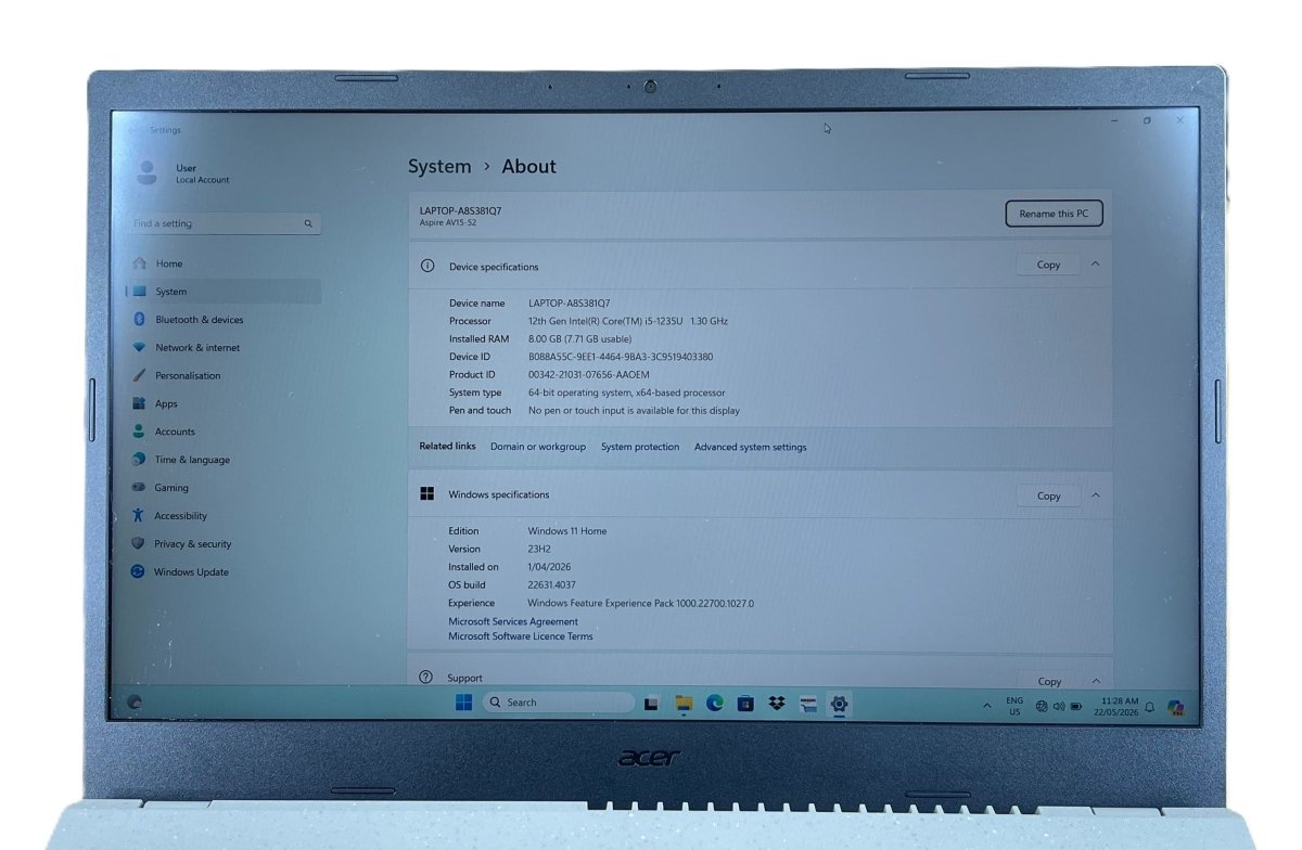 Acer Aspire Vero 12th Gen Intel Core i5 256GB/8GB 1.3GHz Win 11 Home - Mega Cash Sydney