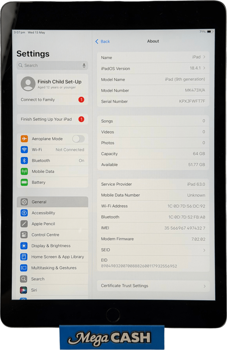 Apple iPad (9th Gen) 64GB Wi - Fi & Cellular A2064 - Mega Cash Sydney