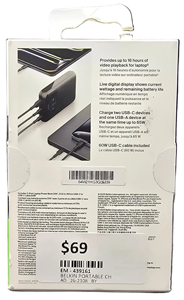 Belkin BoostCharge Pro - 3 Port Laptop Power Bank - 20k mAh - Mega Cash Sydney