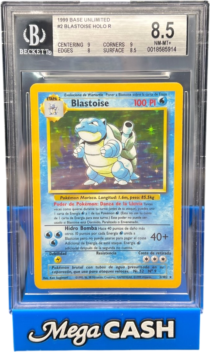 BGS 8.5 Blastoise 2/102 Base Set Unlimited ( Spanish ) - Mega Cash Sydney