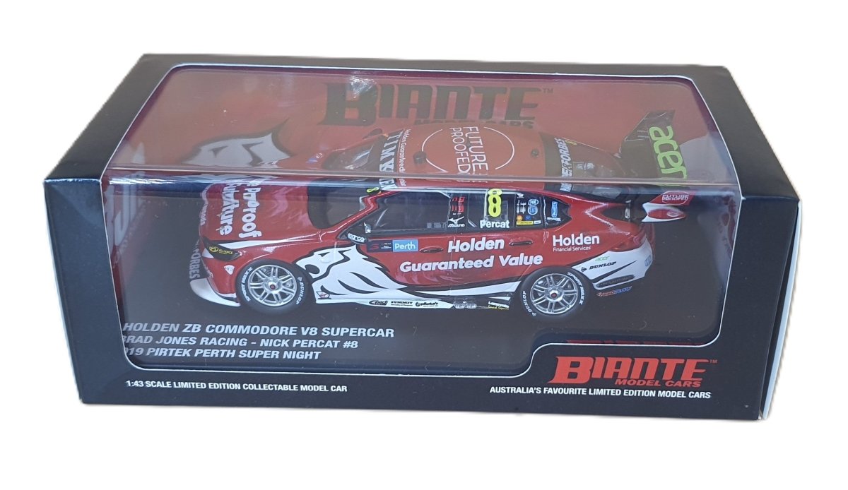 Biante 1/43 Holden ZB Commodore Supercar - Brad Jones Racing 8 - Driver: Nick Percat - 2019 Pirtek Perth Super Night - Holden Genuine Parts livery - Mega Cash Sydney