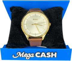 Boss unisex watch. Genuine leather band and gold stainless bezel - Mega Cash Sydney