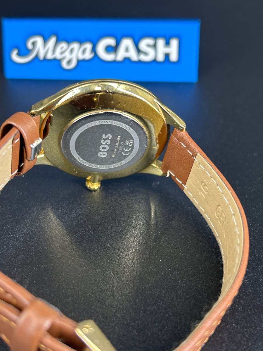 Boss unisex watch. Genuine leather band and gold stainless bezel - Mega Cash Sydney