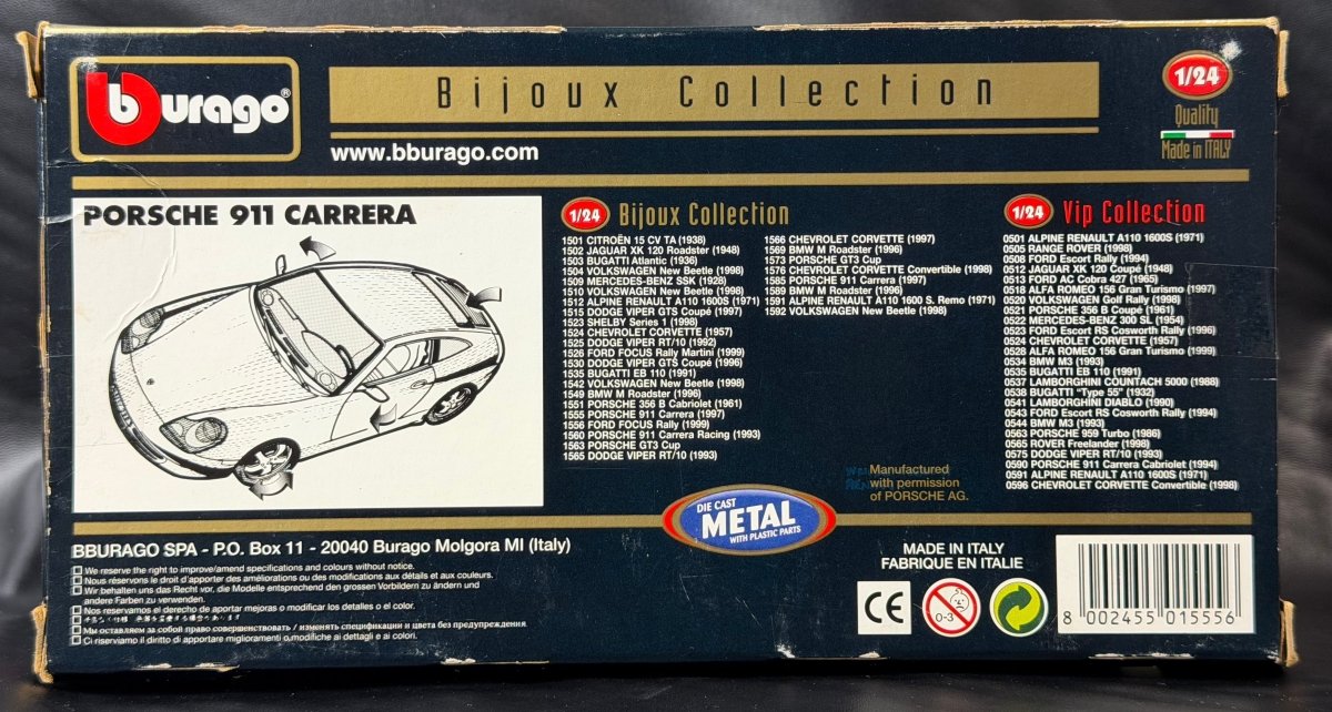 Burago Porsche 911 Carrera 1997 Bijoux Collection 1/24 Model Car - Mega Cash Sydney