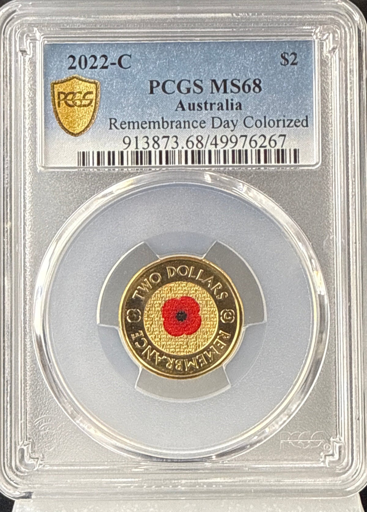 PCGS MS68 - $2 - Australia Remembrance Day Colorized