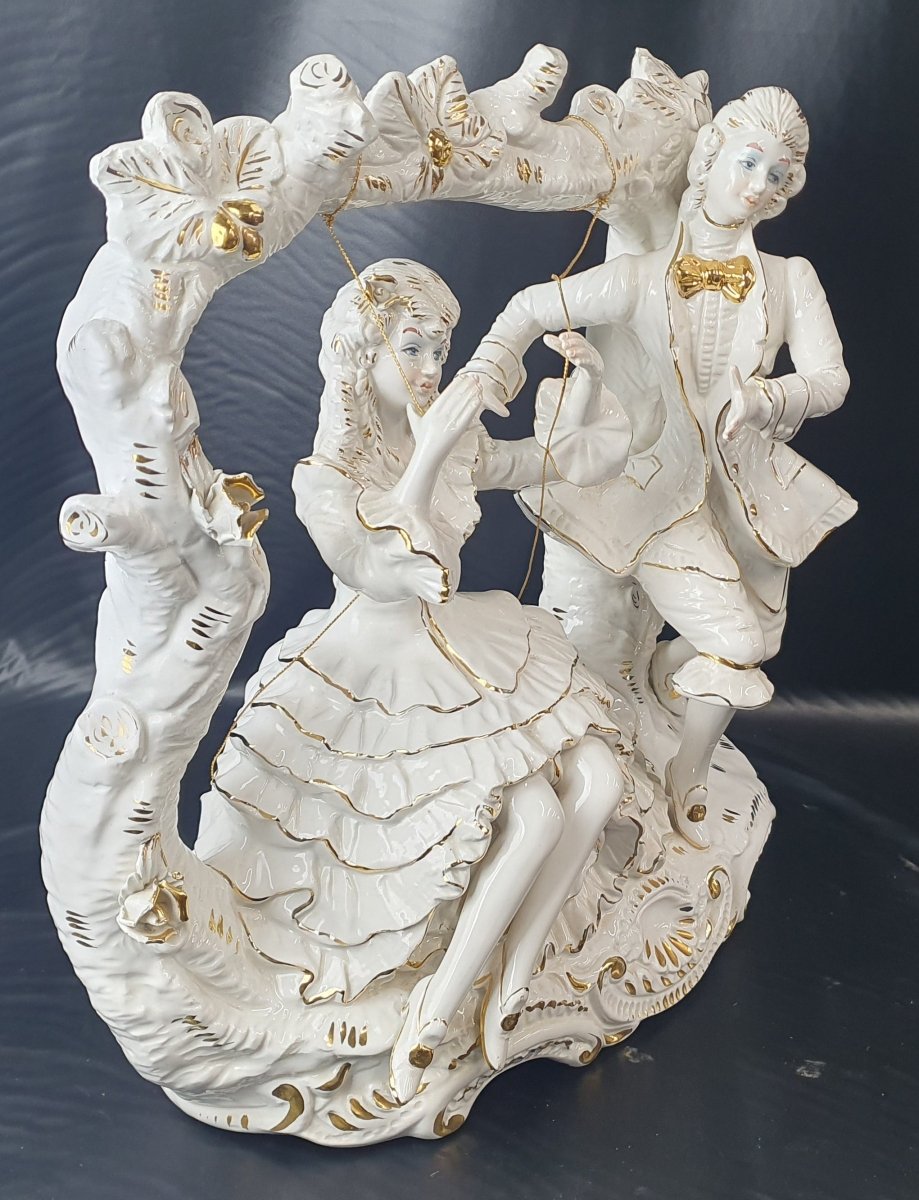 Capodimonte Porcelain - Lovers Couple on Swing - 20'x19'x12' - Mega Cash Sydney