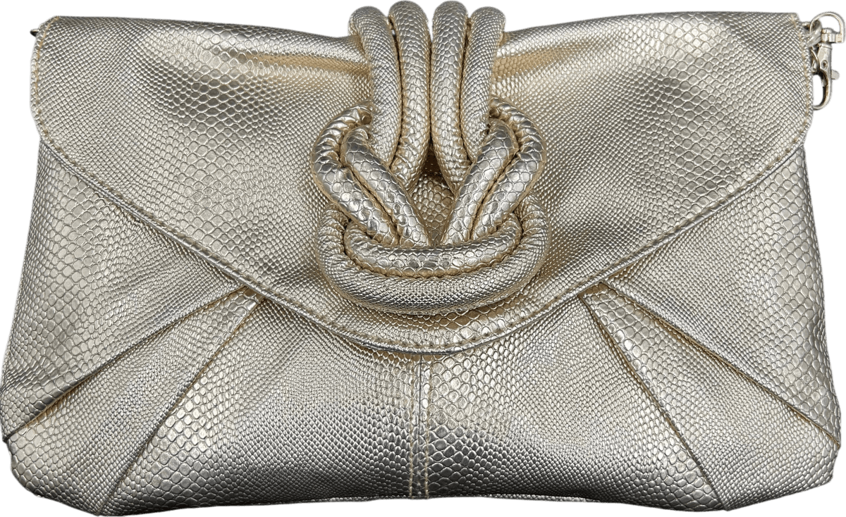 Collette gold alligator patterned clutch with cross body strap - Mega Cash Sydney