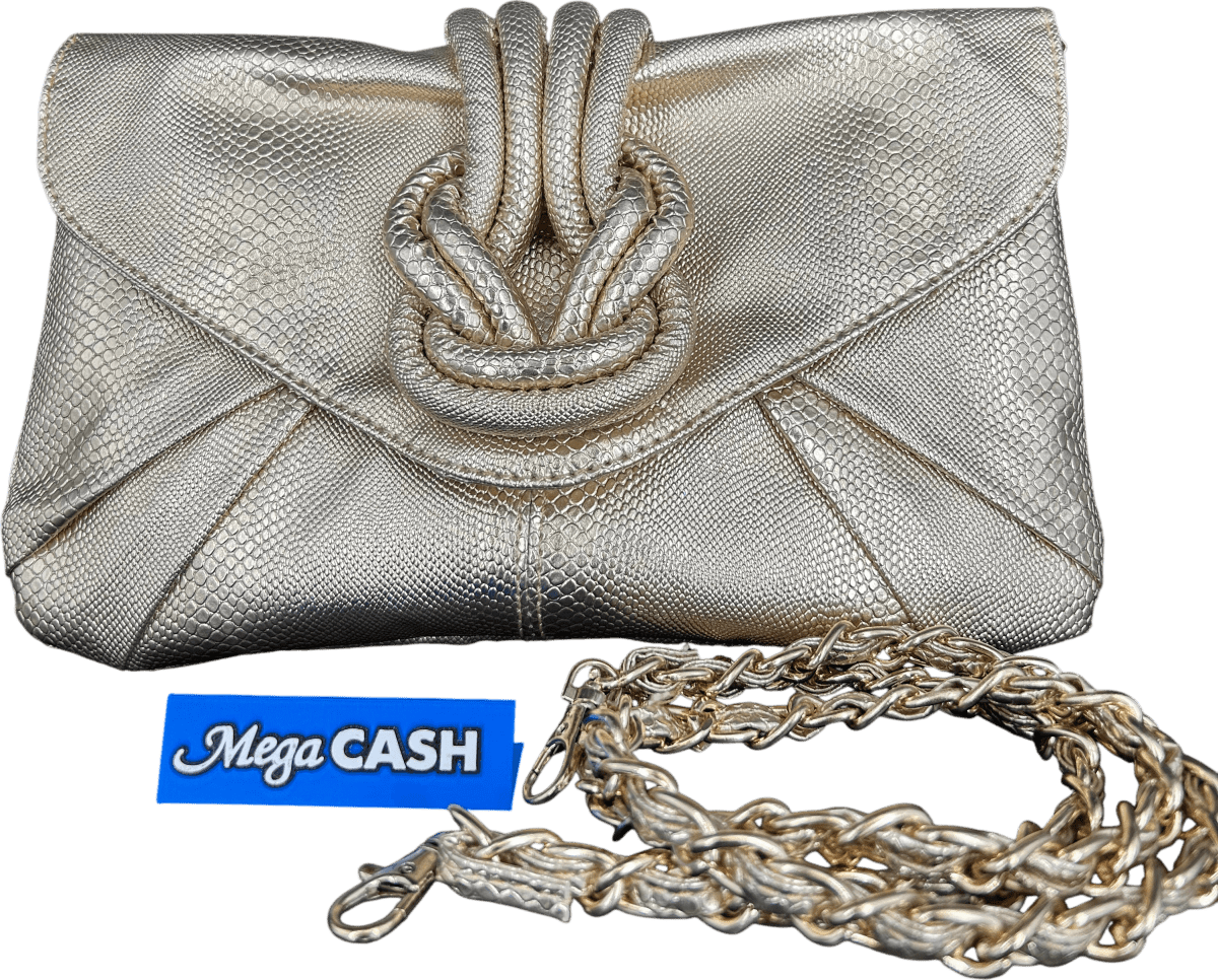 Collette gold alligator patterned clutch with cross body strap - Mega Cash Sydney