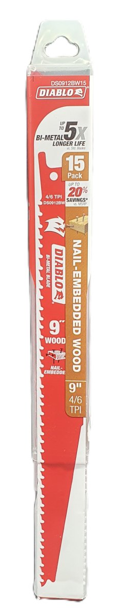 DIABLO - 9" Bi-Metal Recip Blade For Nail Embedded Wood (15 PACK) - Mega Cash Sydney