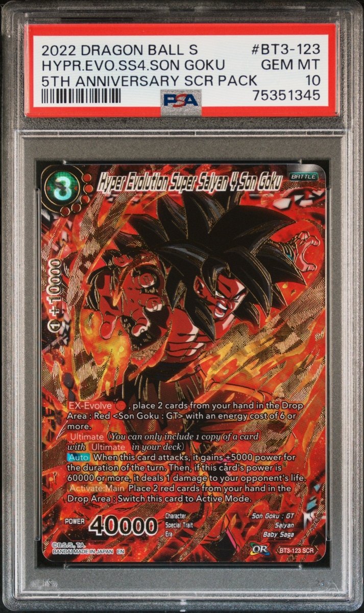 Dragon Ball - Hyper Evolution Super Saiyan 4 Son Goku - 5TH Anniversary - BT3 - 123 SCR - PSA 10 GEM MT - Mega Cash Sydney