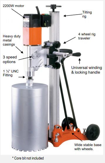 Dymaxion Core Drilling Machine 2200 Watt Rig Mounted 1 1/4" UNC Spindle AGCDM250 - Mega Cash Sydney