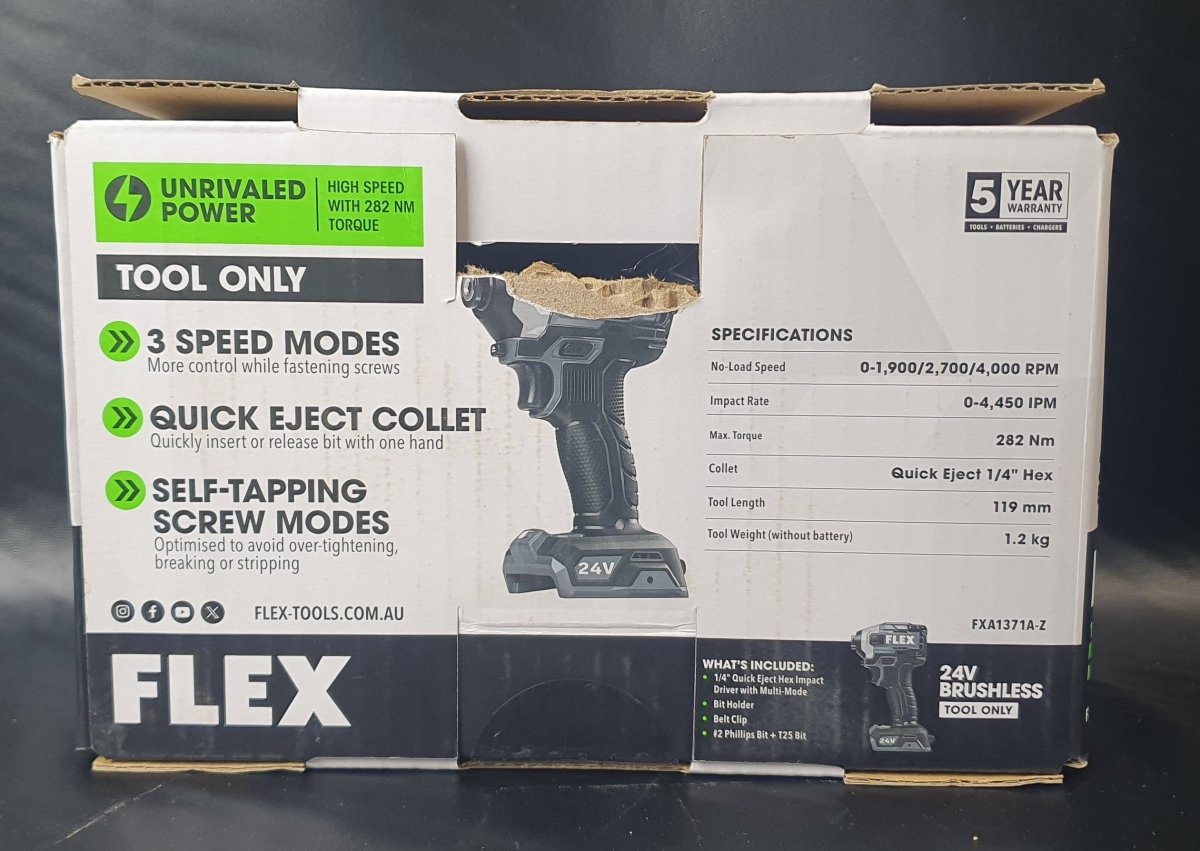 FLEX - 24V Brushless 1/4Inch Multi - Mode Eject Hex Impact Driver Skin - FXA1371A - Z - Mega Cash Sydney