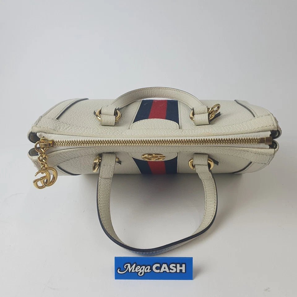 Gucci White Leather Small Ophidia Web Top Handle Tote - Mega Cash Sydney