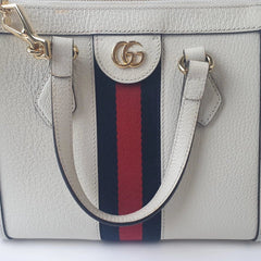 Gucci White Leather Small Ophidia Web Top Handle Tote - Mega Cash Sydney