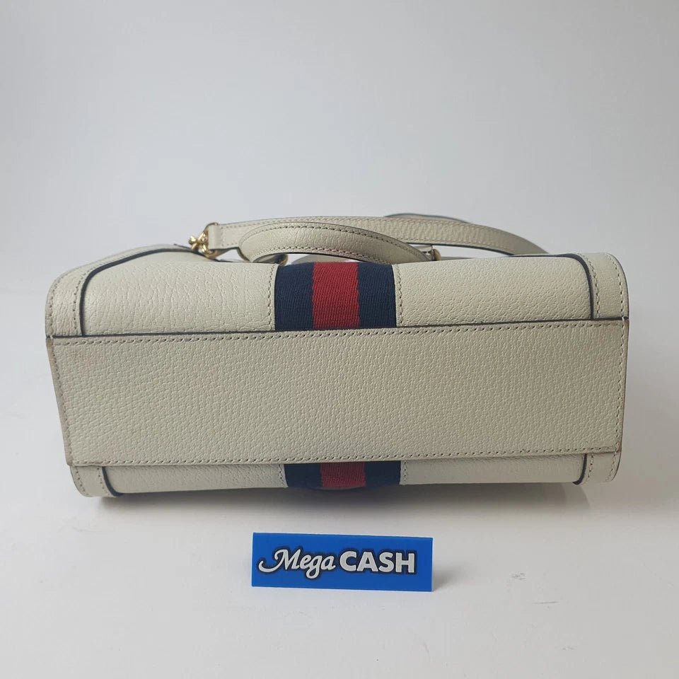 Gucci White Leather Small Ophidia Web Top Handle Tote - Mega Cash Sydney