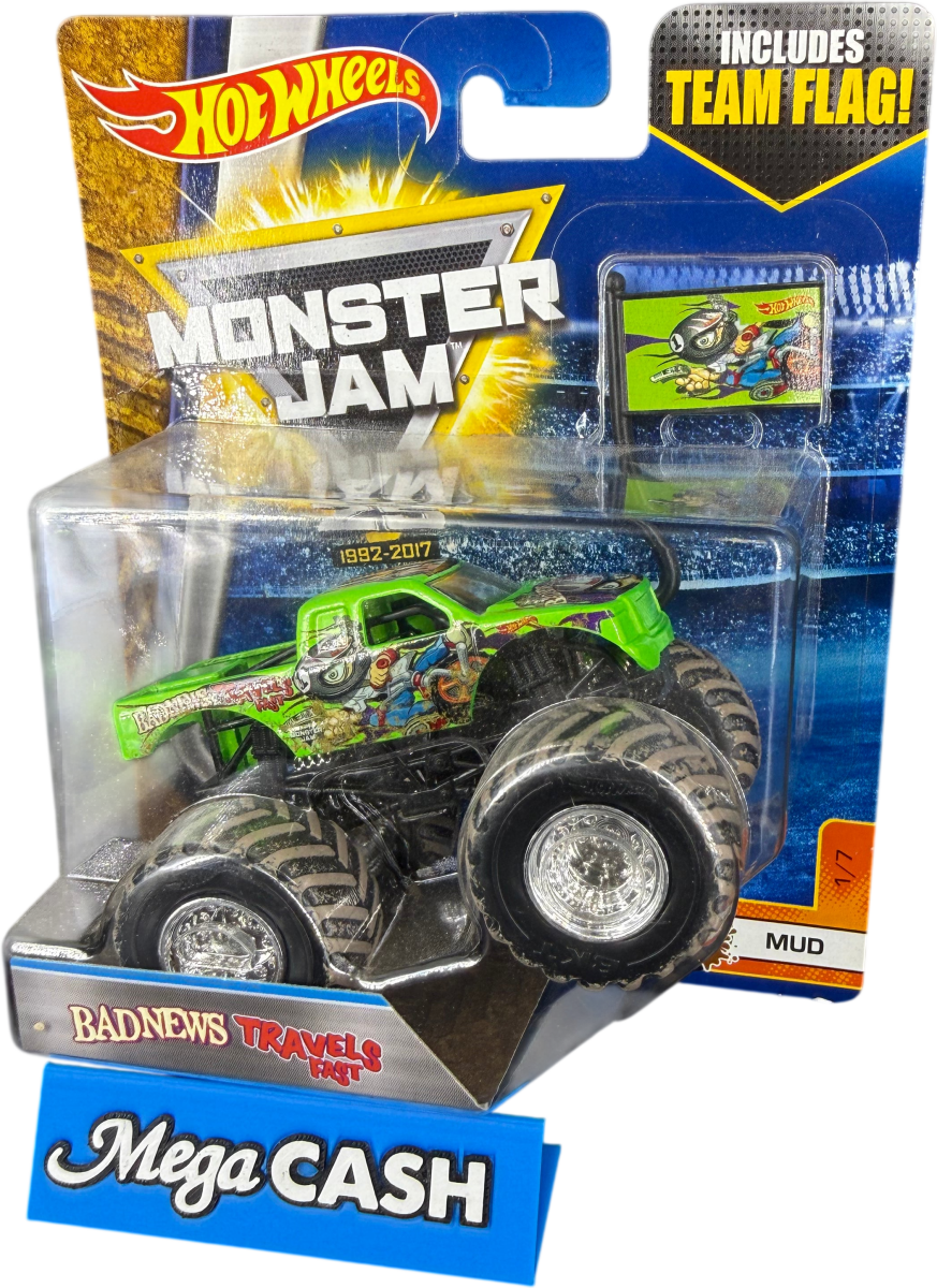 Hot Wheels Monster Jam - Bad News Travels Fast - Mud 1/7 - Mega Cash Sydney