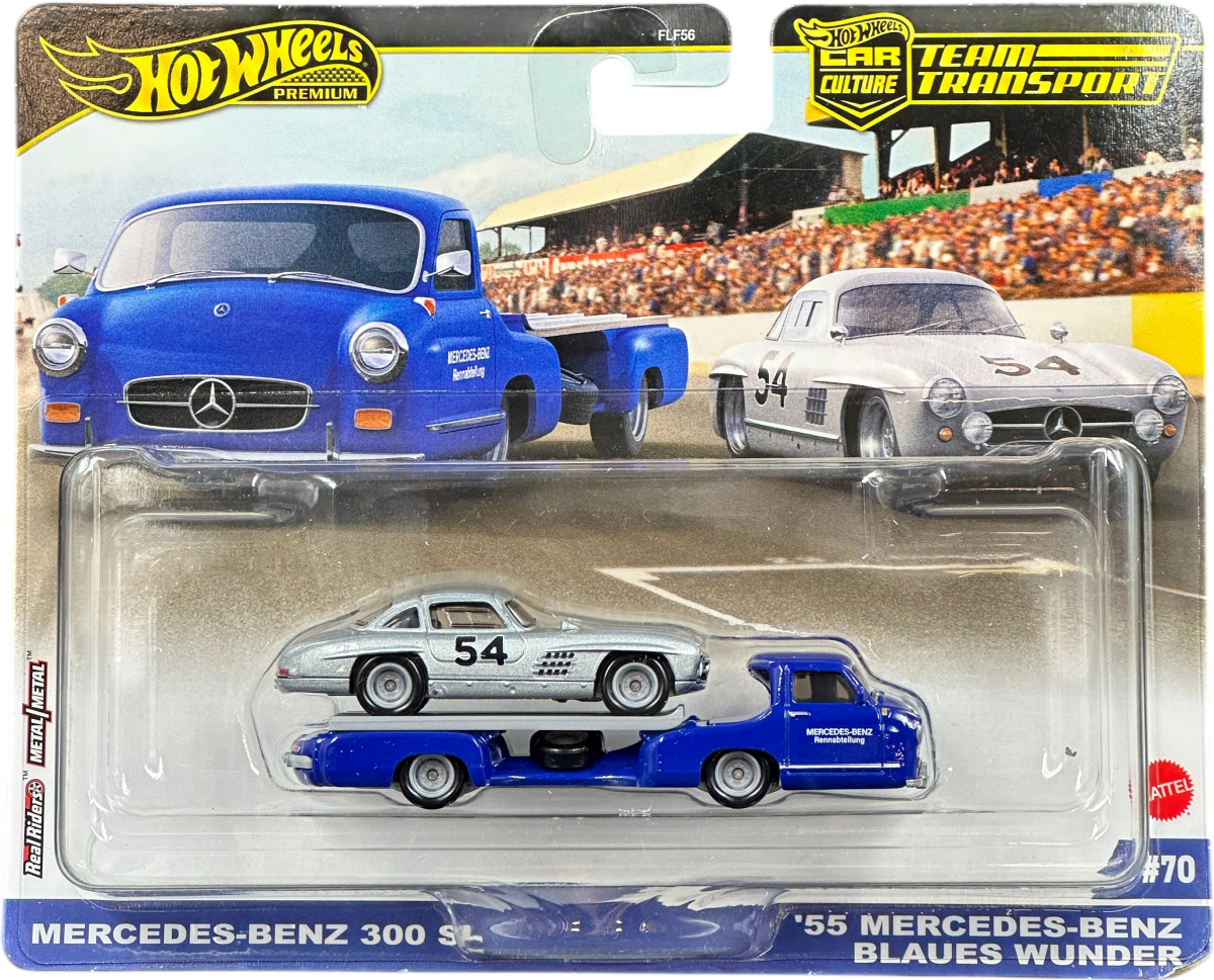 Hot Wheels Premium - 1:64 Car Culture Team Transport - ‘55 Mercedes - Benz Blaues Wunder - Mega Cash Sydney