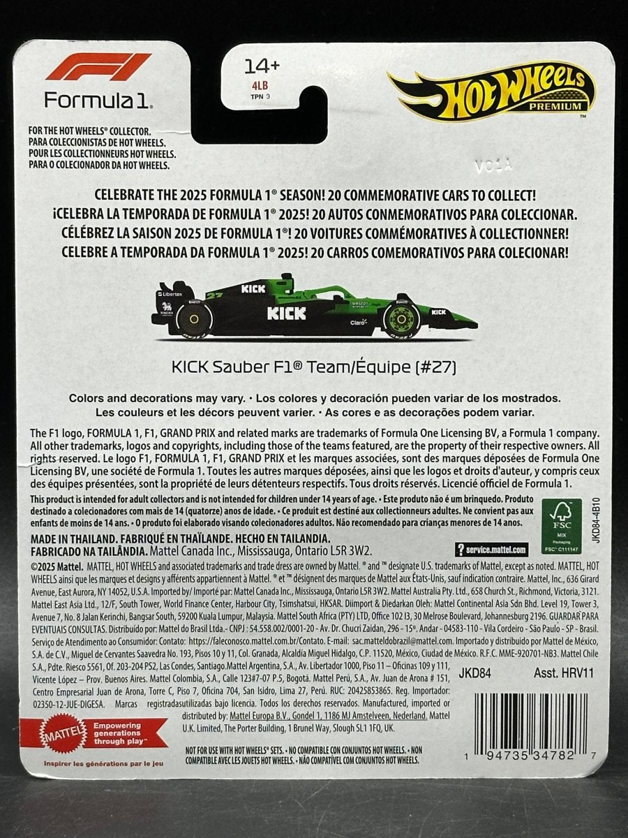 Hot Wheels Premium - 1:64 Kick Sauber F1 - Mega Cash Sydney