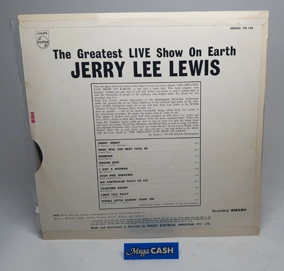 JERRY LEE LEWIS - "The Greatest Live Show On Earth" - Record - Vinyl - PD - 160 - Mega Cash Sydney