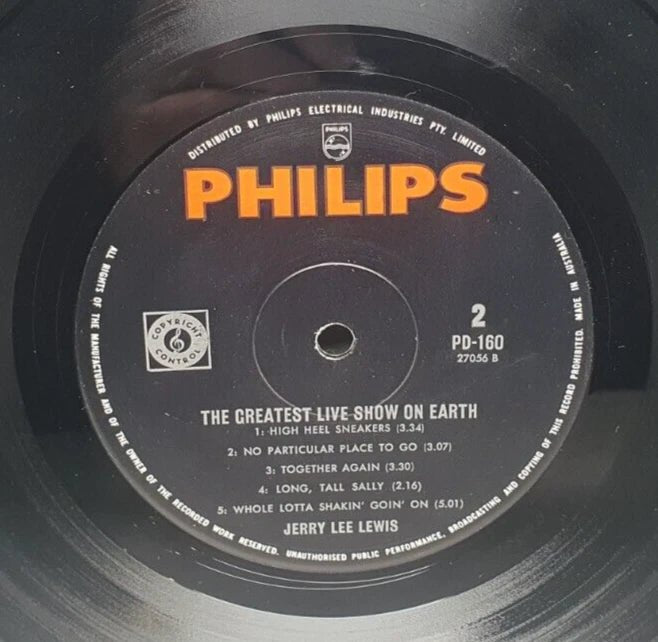 JERRY LEE LEWIS - "The Greatest Live Show On Earth" - Record - Vinyl - PD - 160 - Mega Cash Sydney