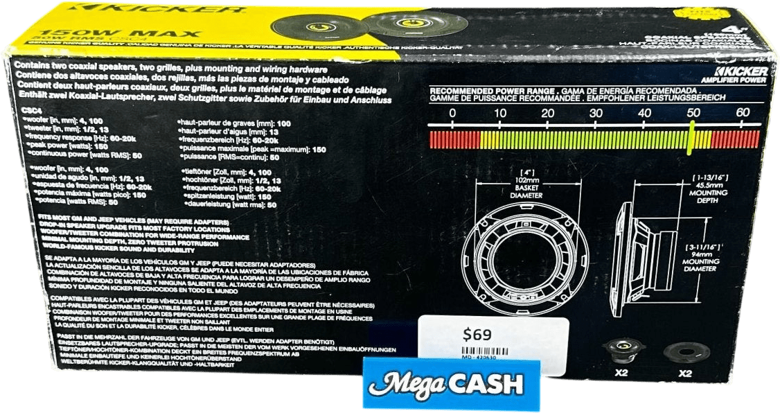 Kicker CS Series 4" 2 Way Coaxial Car Speaker 150W 50W RMS CSC4 - Mega Cash Sydney