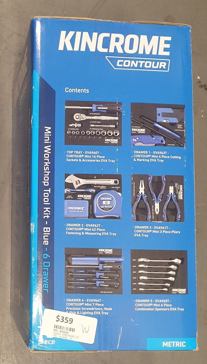 KINCROME - 10" 6 Drawer Contour Mini Workshop Tool Kit Blue - 78 Piece - K1940 - Mega Cash Sydney