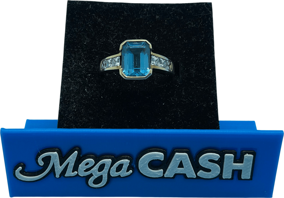 Ladies 9ct With Blue & Clear CZ Cubic Zirconia Stone Solid Gold Ring Size - 8 / Size P / 17 - 57 - Mega Cash Sydney