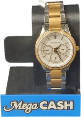 LADIES - MICHAEL HILL - ANALOGUE WATCH - 9441 - GOLD STEEL BAND - Mega Cash Sydney