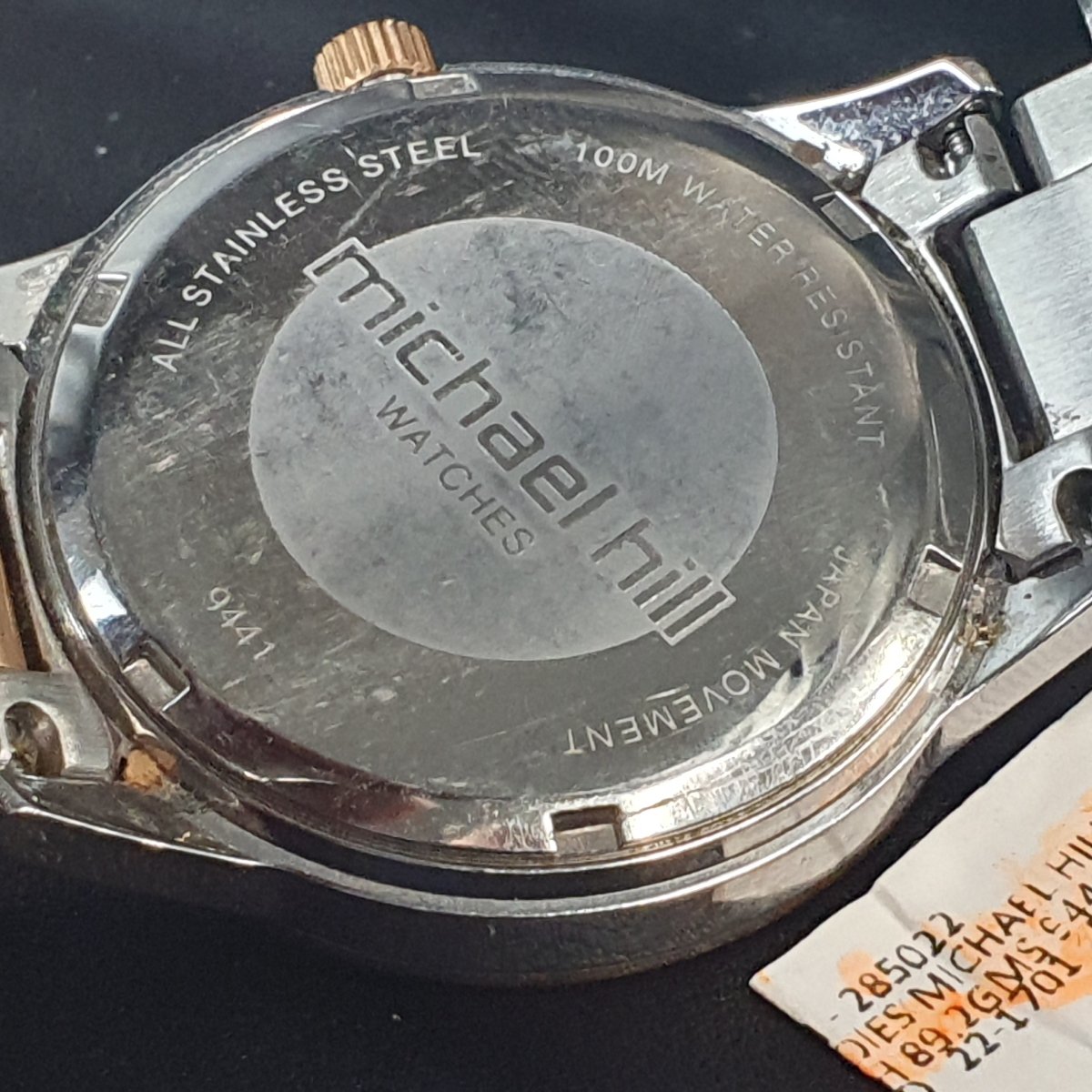 LADIES - MICHAEL HILL - ANALOGUE WATCH - 9441 - GOLD STEEL BAND - Mega Cash Sydney