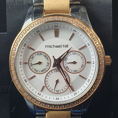 LADIES - MICHAEL HILL - ANALOGUE WATCH - 9441 - GOLD STEEL BAND - Mega Cash Sydney