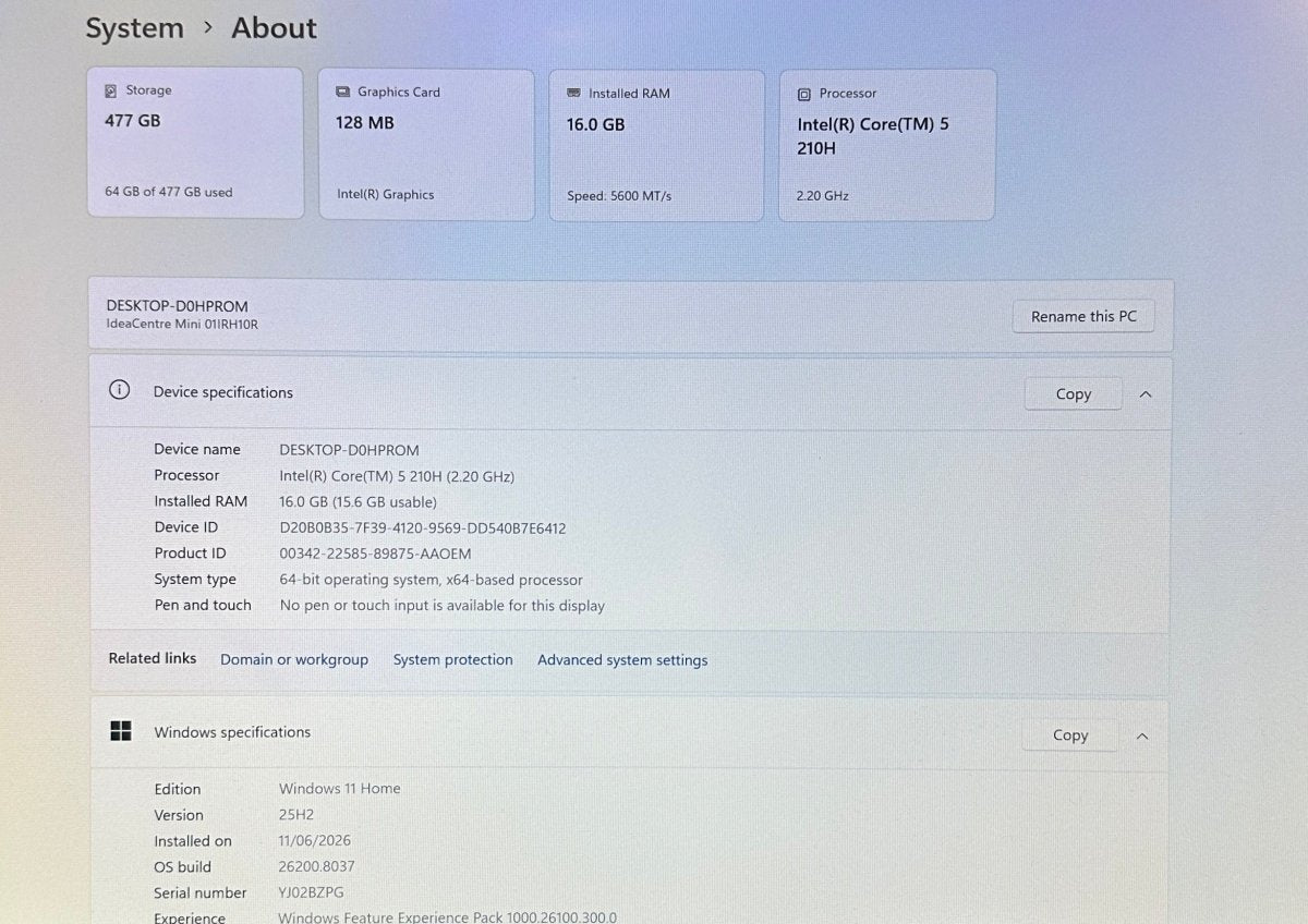 Lenovo IdeaCentre Mini - Intel 5-210H @2.20GHz - 512GB/16GB - Mega Cash Sydney