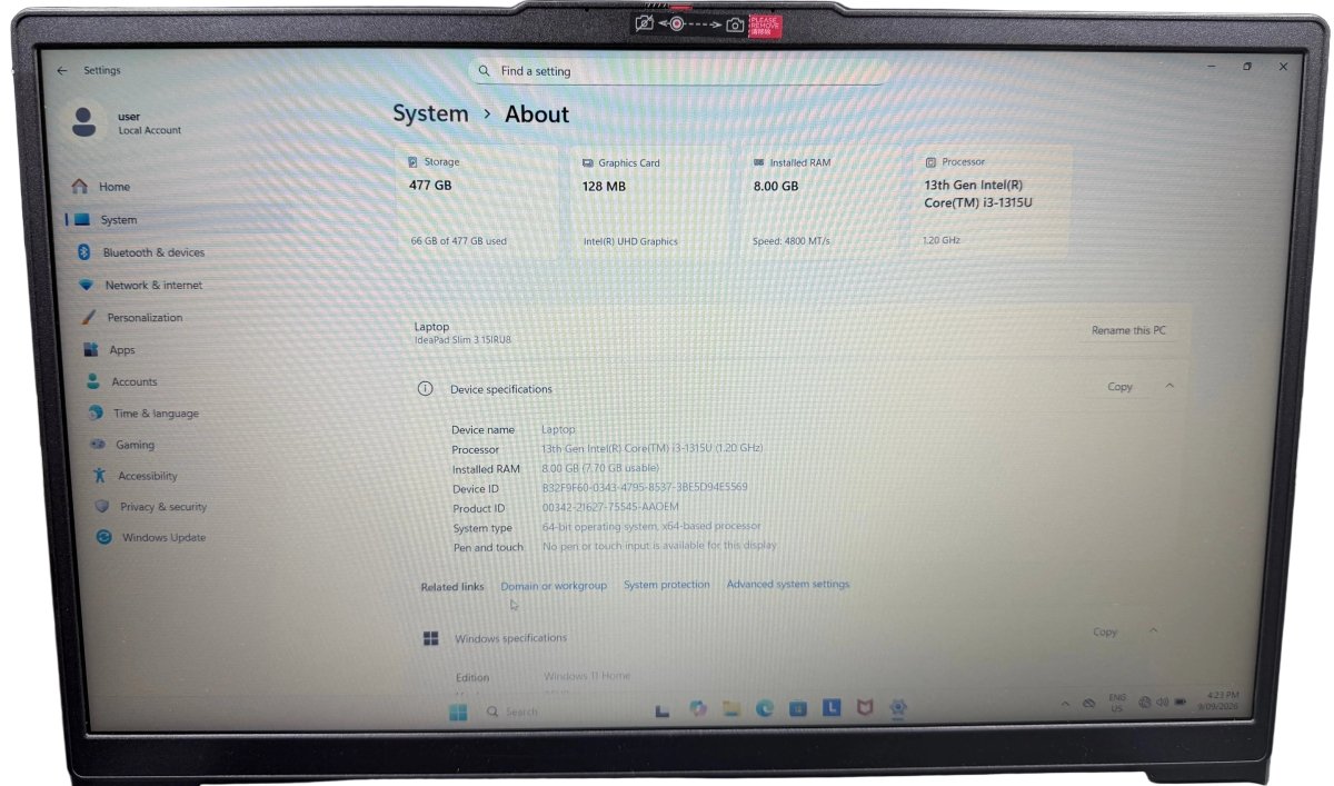 Lenovo IdeaPad Slim 3i 15" - Intel Core i3 13Th Gen @1.20GHZ - 8GB RAM/512GB SSD - Win 11 H - Mega Cash Sydney
