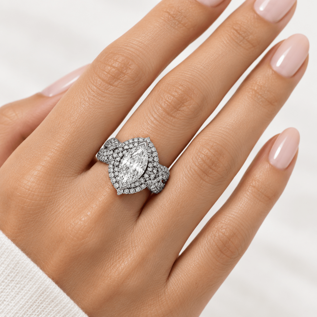 Marquise Diamond Pavé Woven Cocktail Ring in White Gold with Valuation - Mega Cash Sydney