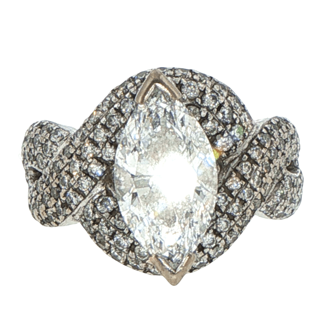 Marquise Diamond Pavé Woven Cocktail Ring in White Gold with Valuation - Mega Cash Sydney