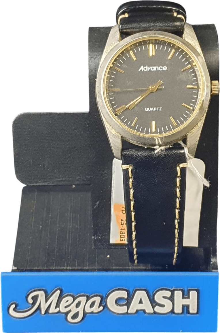 MENS - ADVANCE ANALOGUE WATCH - DILOY SUPERIOR BLACK LEATHER BAND - Mega Cash Sydney
