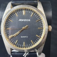 MENS - ADVANCE ANALOGUE WATCH - DILOY SUPERIOR BLACK LEATHER BAND - Mega Cash Sydney