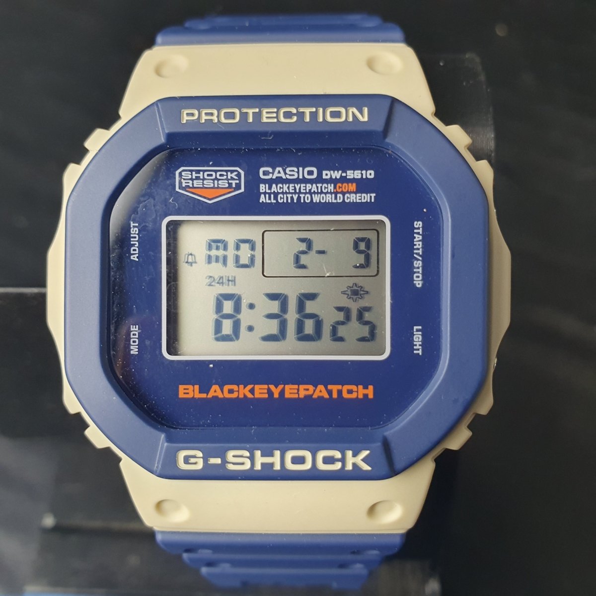 MENS - CASIO WATCH - THE BLACK EYE PATCH - BLUE RUBBER BAND - DIGITAL - IN BOX WITH TAGS - Mega Cash Sydney