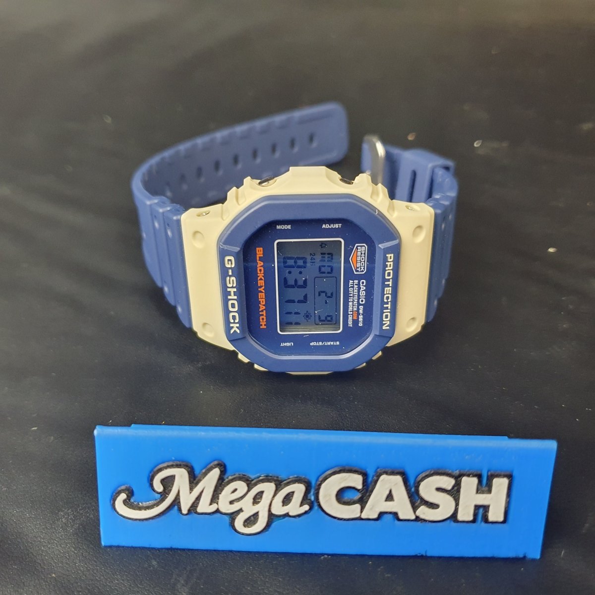 MENS - CASIO WATCH - THE BLACK EYE PATCH - BLUE RUBBER BAND - DIGITAL - IN BOX WITH TAGS - Mega Cash Sydney
