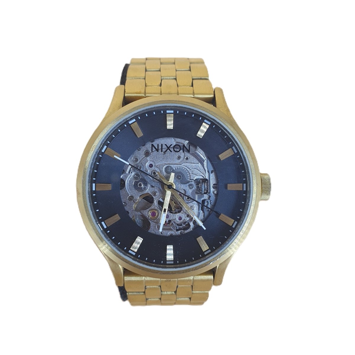 MENS GOLD NIXON SPECTRA WATCH 10ATM GOLD STEEL BAND - Mega Cash Sydney