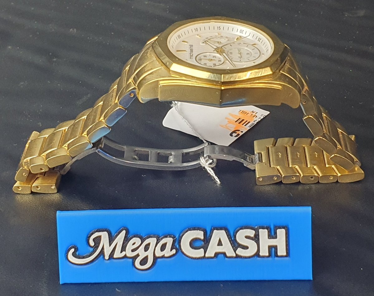 MENS - MICHAEL HILL - ANALOGUE WATCH - 9278 - GOLD METAL BAND - Mega Cash Sydney