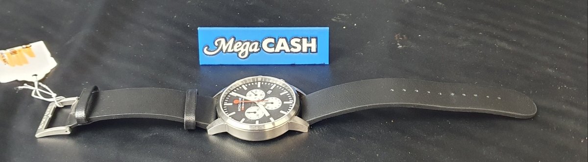 MENS - MONDAINE WATCH - NEO MSD.4120.LBV - BLACK LEATHER BAND - ANALOGUE - WITH BOX TAGS AND PAPERS - Mega Cash Sydney