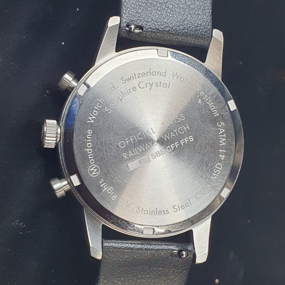 MENS - MONDAINE WATCH - NEO MSD.4120.LBV - BLACK LEATHER BAND - ANALOGUE - WITH BOX TAGS AND PAPERS - Mega Cash Sydney