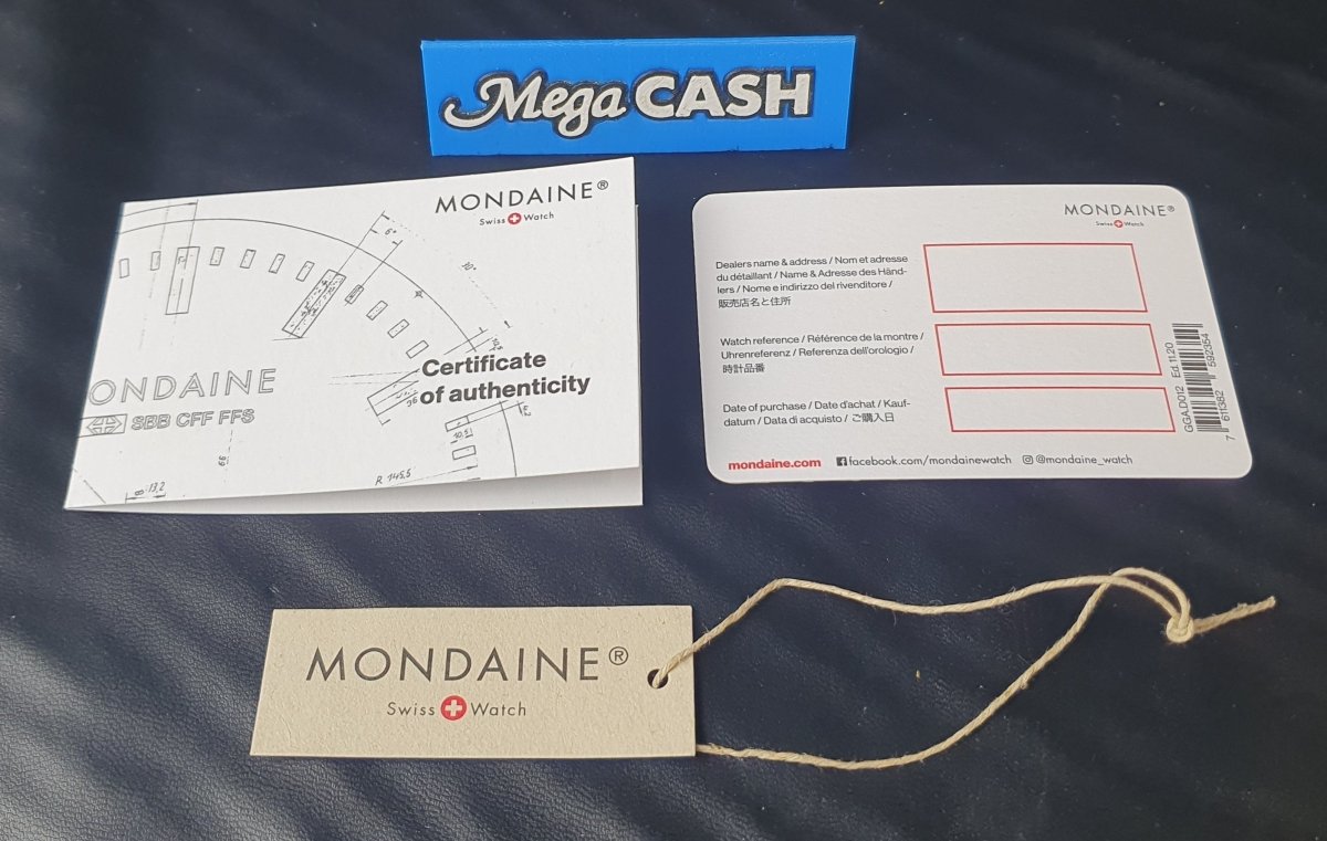 MENS - MONDAINE WATCH - NEO MSD.4120.LBV - BLACK LEATHER BAND - ANALOGUE - WITH BOX TAGS AND PAPERS - Mega Cash Sydney