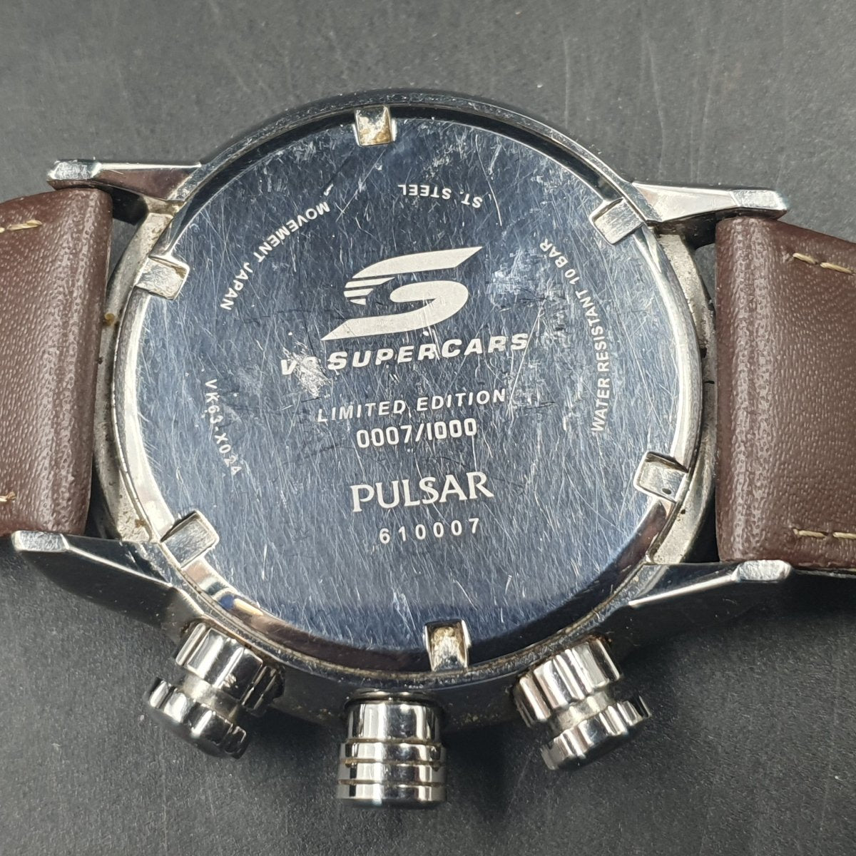 MENS PULSAR WATCH - 50.0GMS - VK63-X024 - BROWN LEATHER BAND - CHRONOGRAPH - LIMITED EDITION V8 SUPERCAR 0007/1000 - Mega Cash Sydney