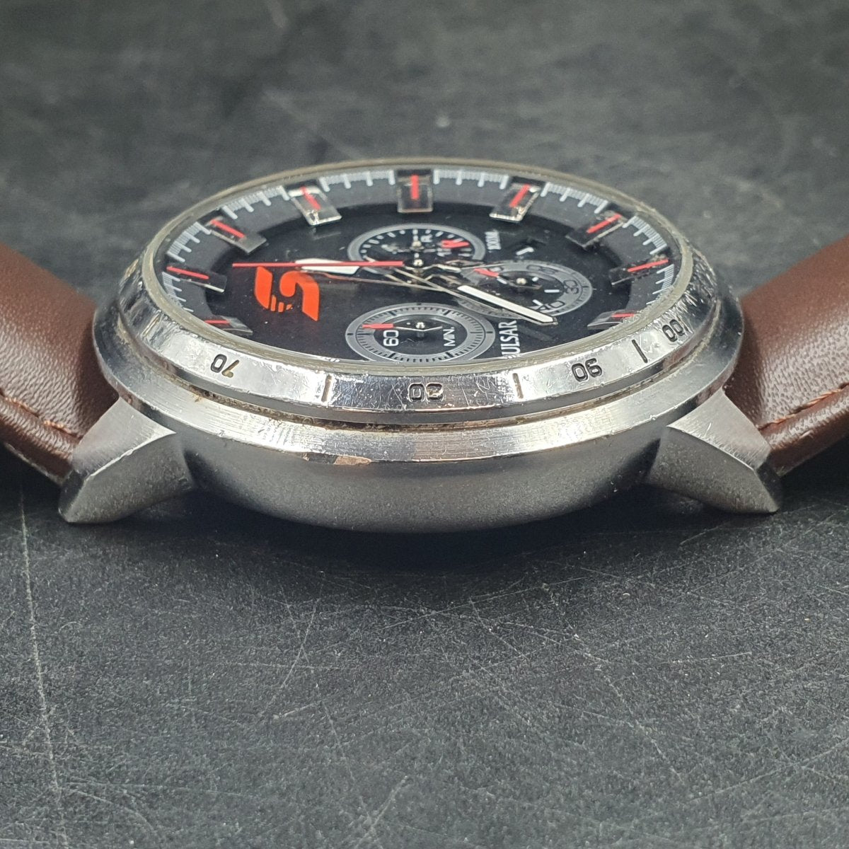 MENS PULSAR WATCH - 50.0GMS - VK63-X024 - BROWN LEATHER BAND - CHRONOGRAPH - LIMITED EDITION V8 SUPERCAR 0007/1000 - Mega Cash Sydney
