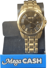 MENS - SEIKO WATCH - V157 - 0BF0 - GOLD STAINLESS STEEL BAND - Mega Cash Sydney