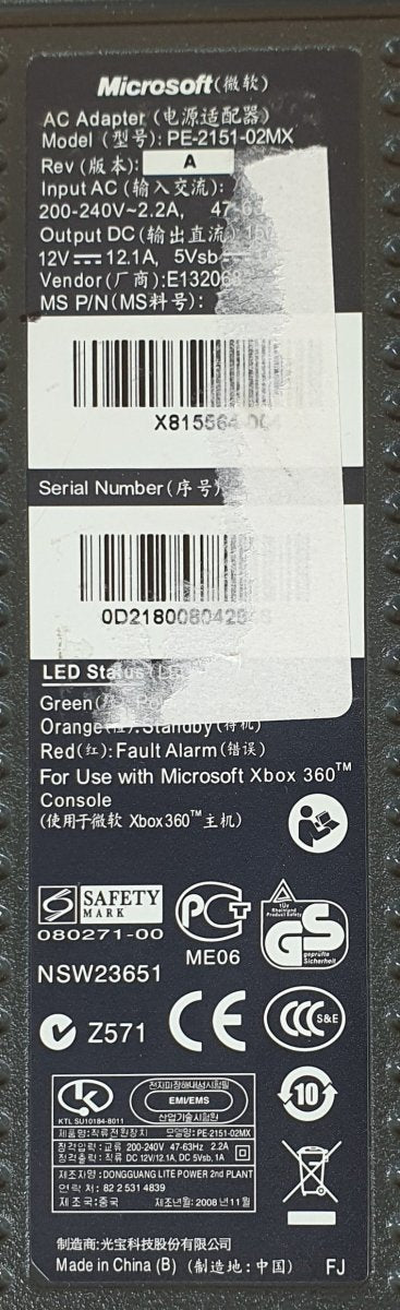 Microsoft AC Adapter - PE - 2151 - 02MX - Xbox 360 - Mega Cash Sydney