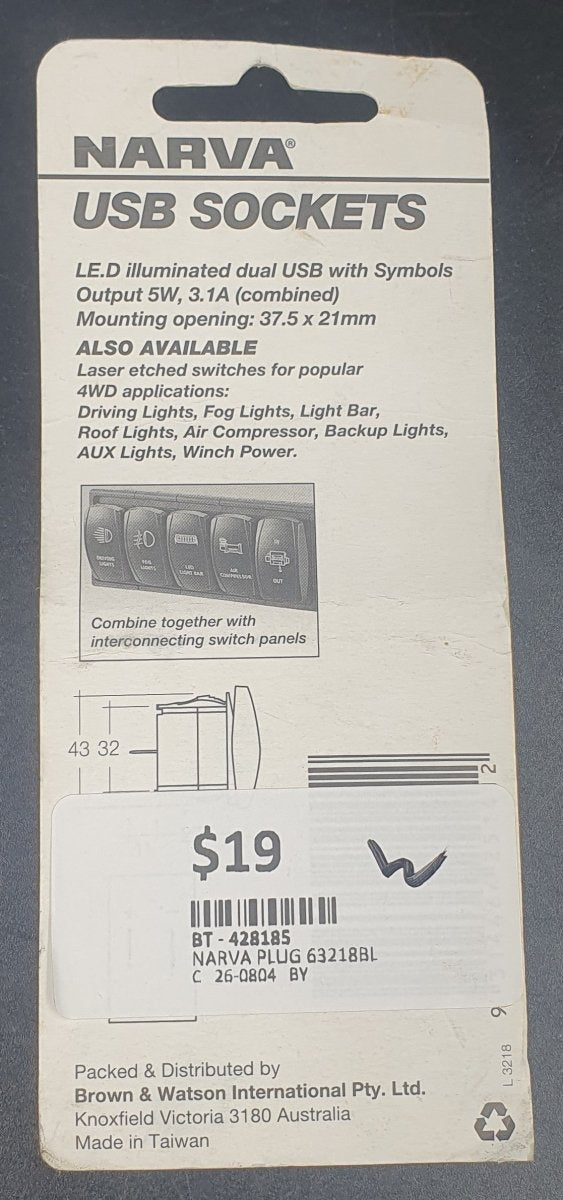 NARVA - 12/24V Dual USB LED Illuminated Socket (Blue) - Mega Cash Sydney