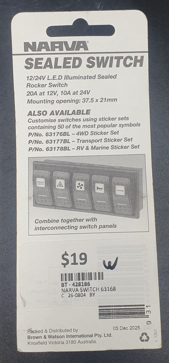 NARVA - 12/24V On/Off/On LED Illuminated Sealed Rocker Switch (Red) - Mega Cash Sydney